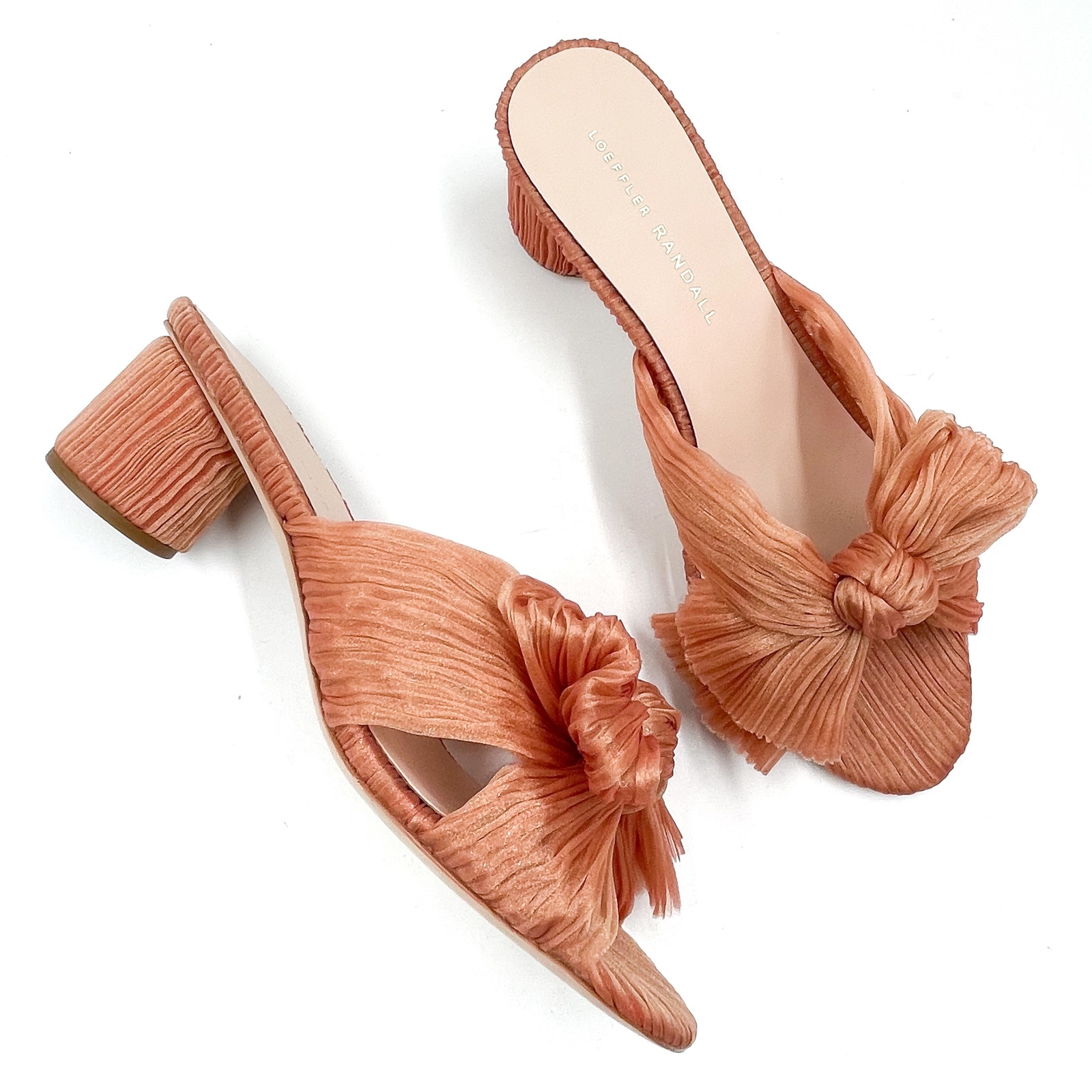 Loeffler Randall Emilia Knot Mules Sandals Bow Block Heel Slip On Sz 8